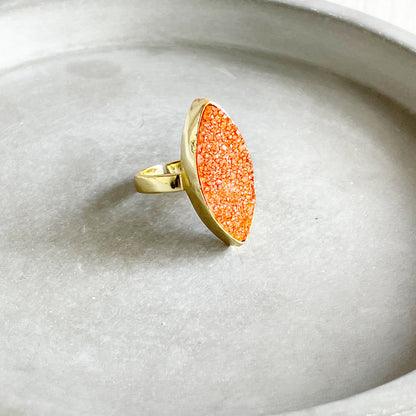 Orange Druzy Marquise Statement Ring in Gold