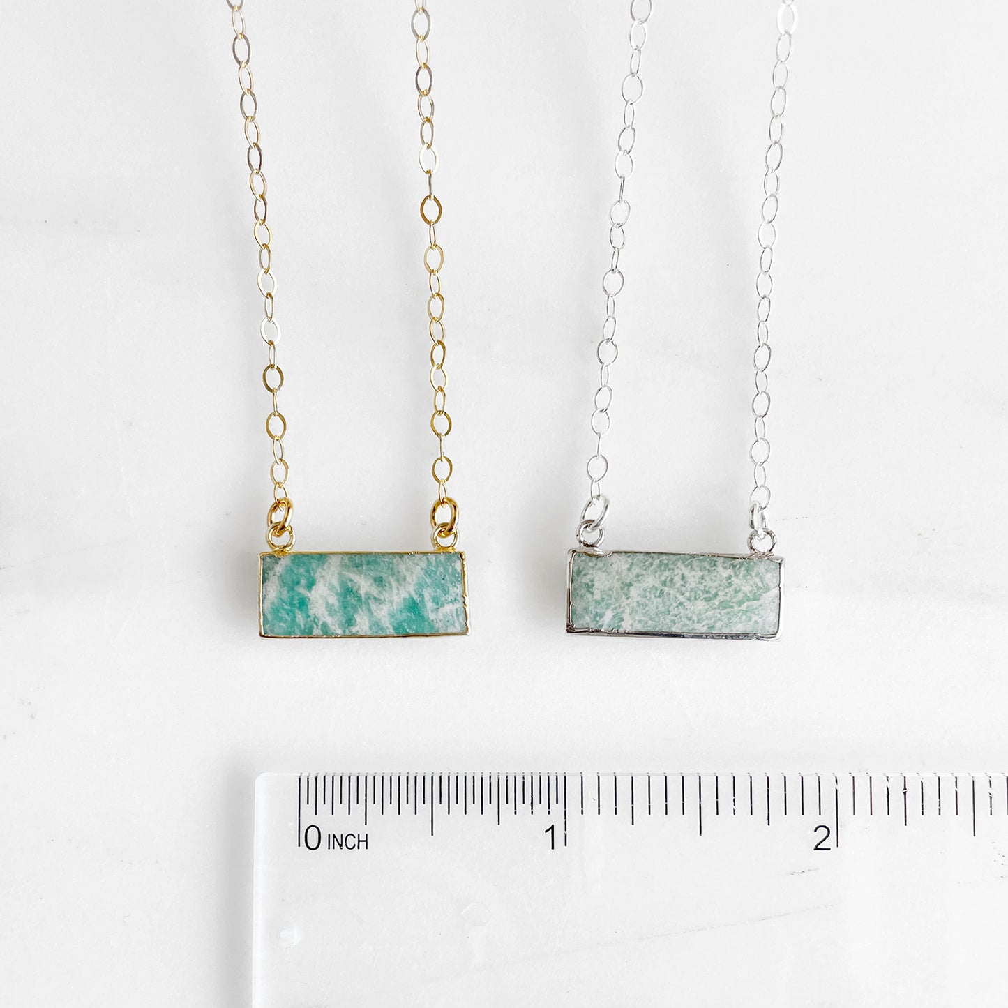 Small Amazonite Bar Necklaces in Sterling Silver or 14k Gold Filled