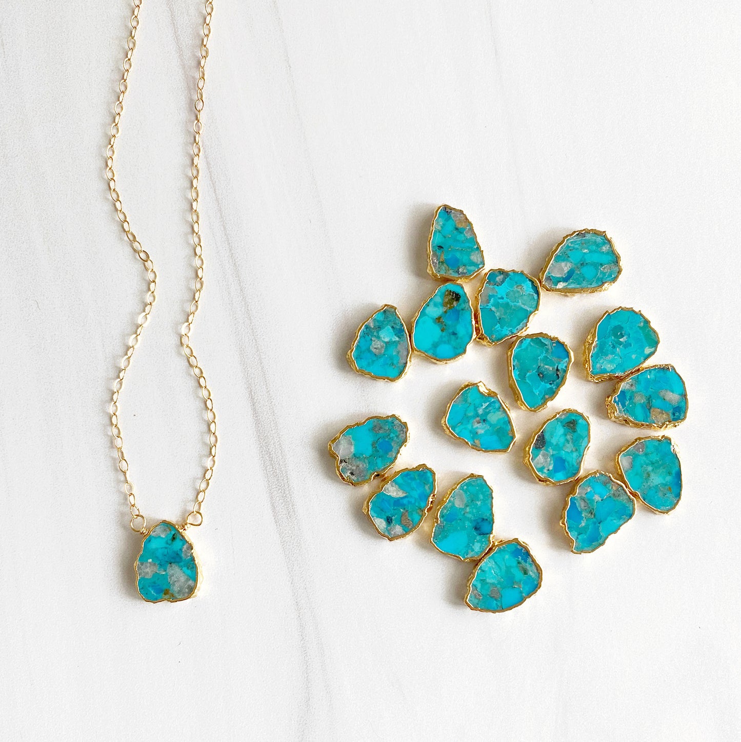 Turquoise Gemstone Slice Necklace in Gold