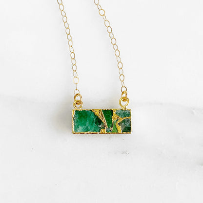 Dainty Mojave Turquoise Bar Necklace in Gold