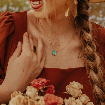 Turquoise Gemstone Slice Necklace in Gold