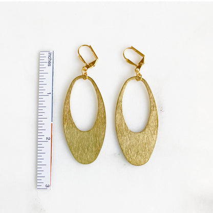 Large Open Oval Brushed Brass Statement Earrings in Gold