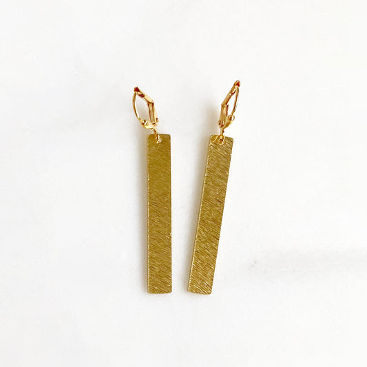 Bars Brushed Brass Statement Earrings in Gold
