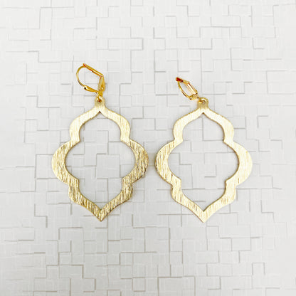 Quatrefoil Brushed Brass Statement Earrings in Gold