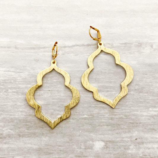 Quatrefoil Brushed Brass Statement Earrings in Gold