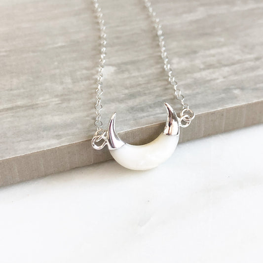 White Crescent Necklace in Silver