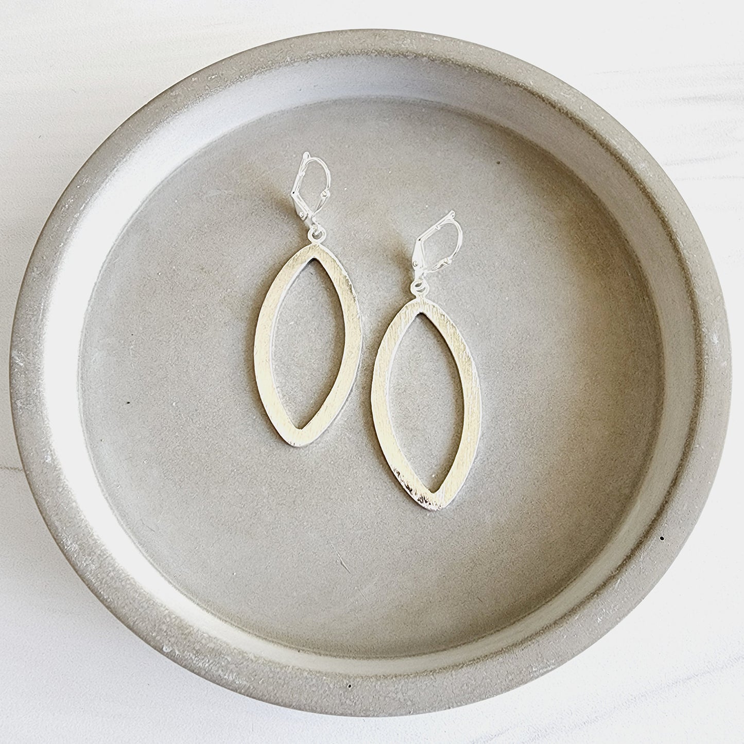 Simple Marquise Statement Earrings in Brushed Silver