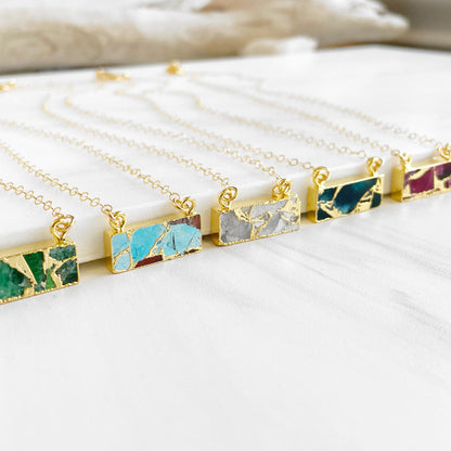 Dainty Mojave Turquoise Bar Necklace in Gold