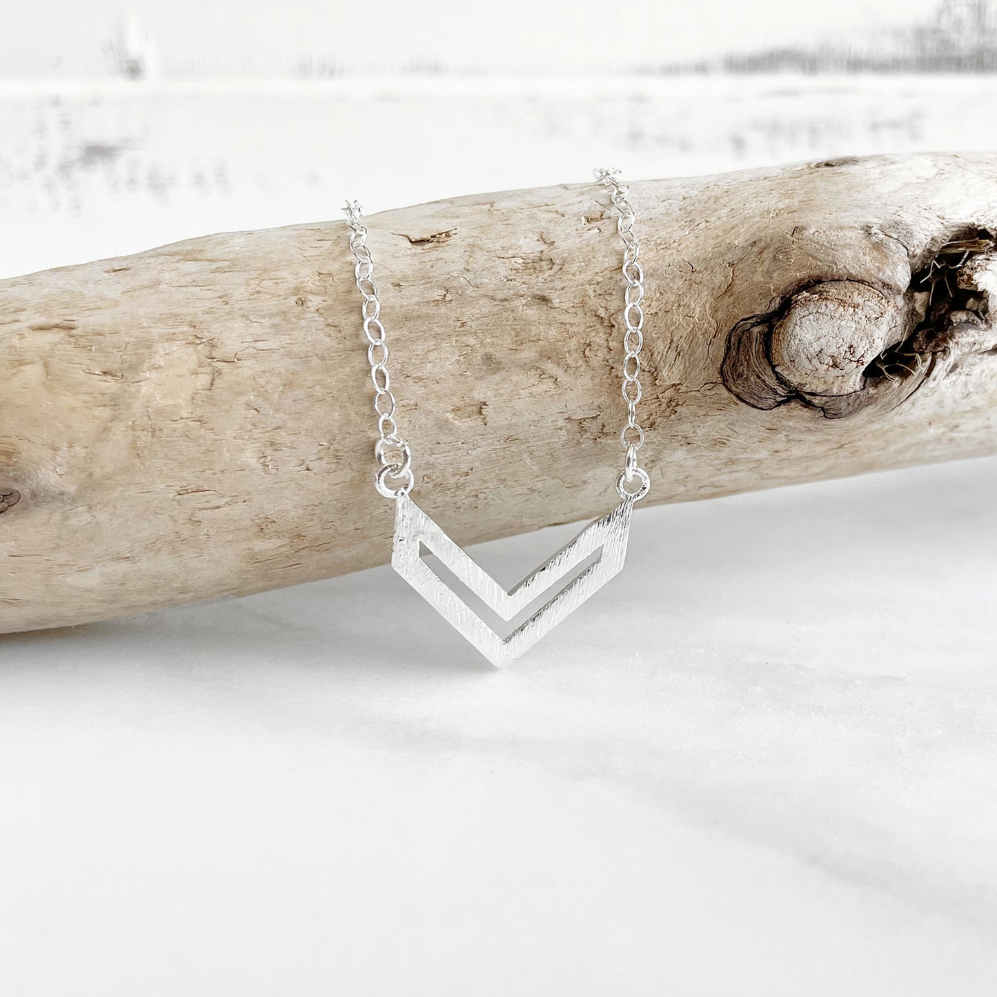 Chevron Bar Necklace in Sterling Silver