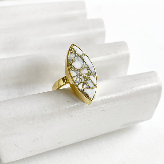 White Turquoise Marquise Statement Ring in Gold