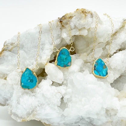 Turquoise Gemstone Slice Necklace in Gold