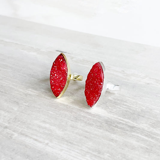 Red Marquise Druzy Statement Ring in Gold and Silver