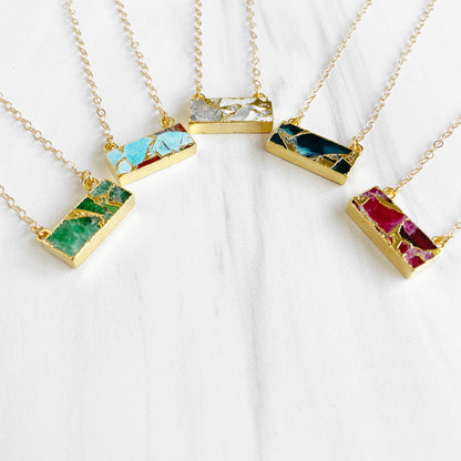 Dainty Mojave Turquoise Bar Necklace in Gold