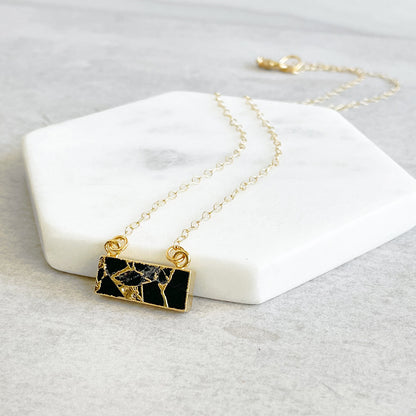 Black Mojave Bar Necklace in Gold