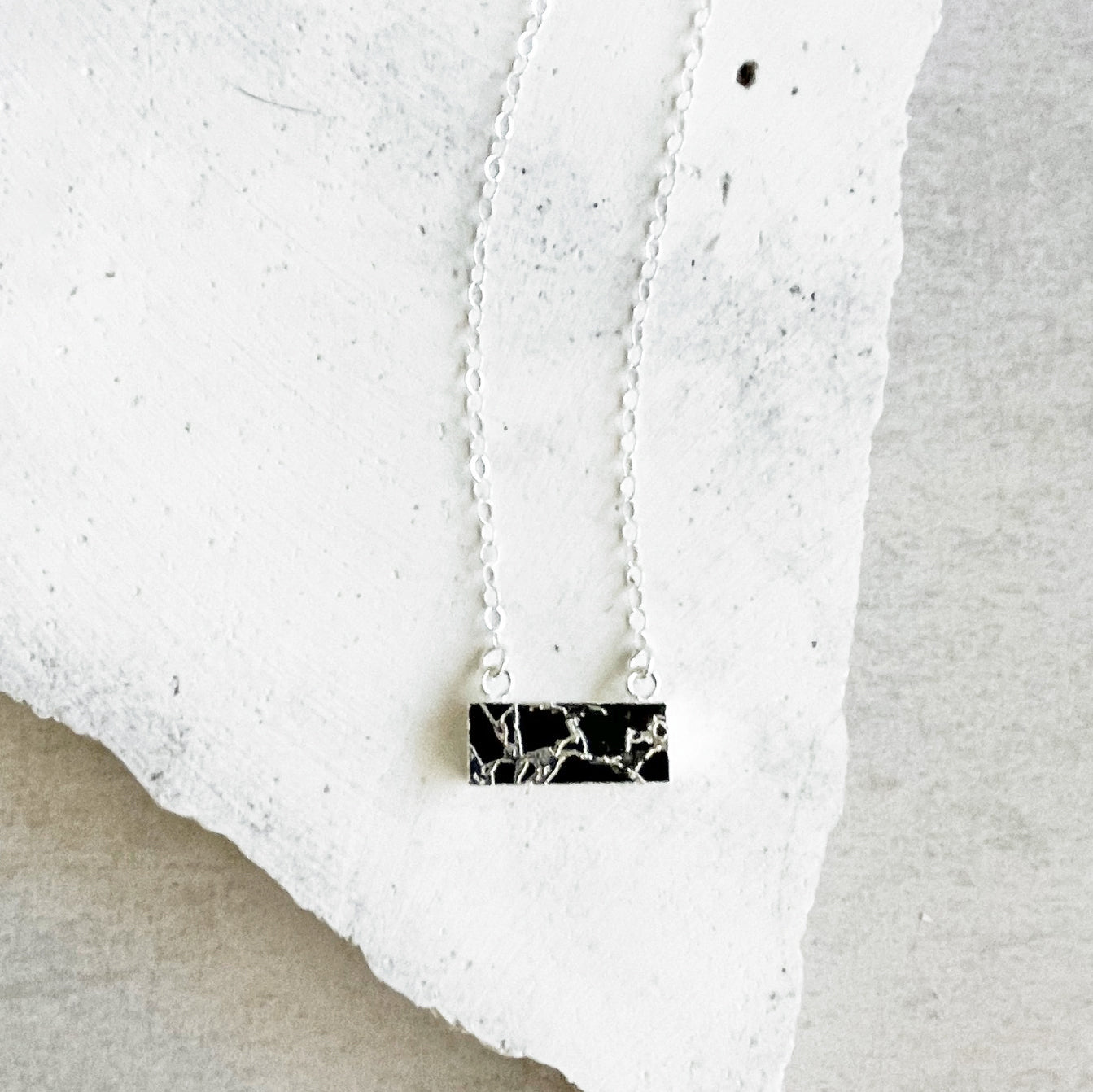 Black Mojave Bar Necklace in Silver. Silver Bar Necklaces