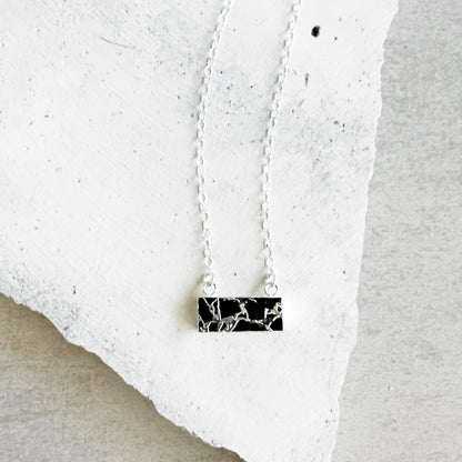 Black Mojave Bar Necklace in Silver. Silver Bar Necklaces