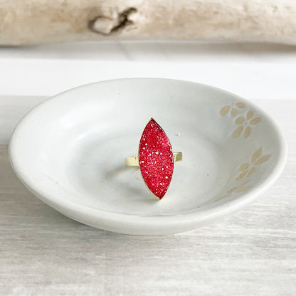 Red Marquise Druzy Statement Ring in Gold and Silver