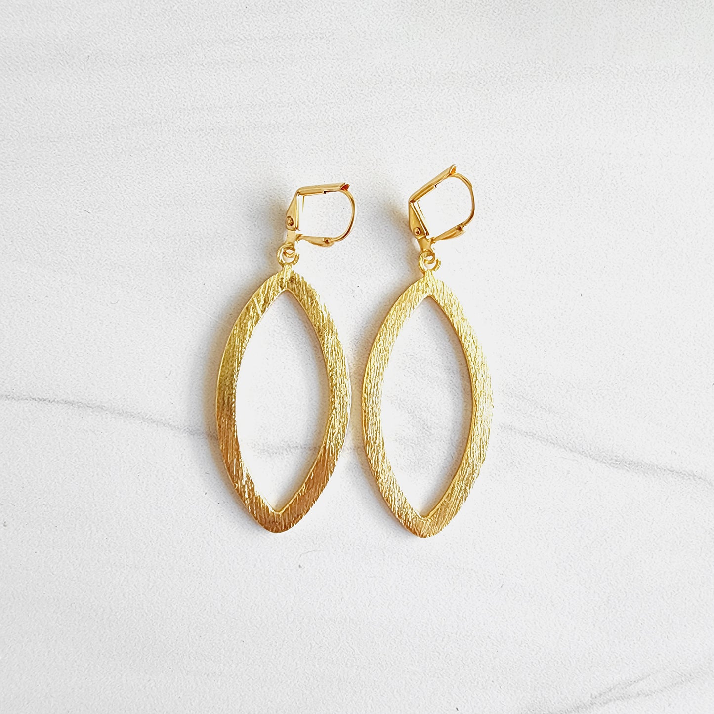 Simple Marquise Statement Earrings in Brushed Gold