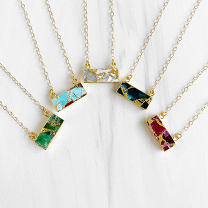 Dainty Mojave Turquoise Bar Necklace in Gold