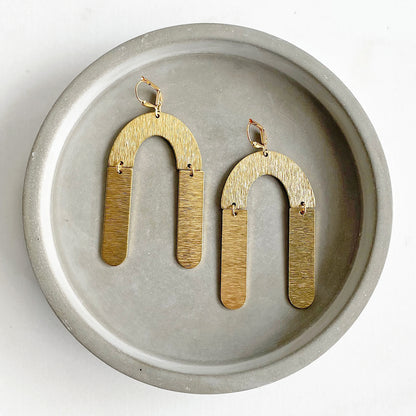 Horseshoe Statement Earrings in Brushed Brass Gold