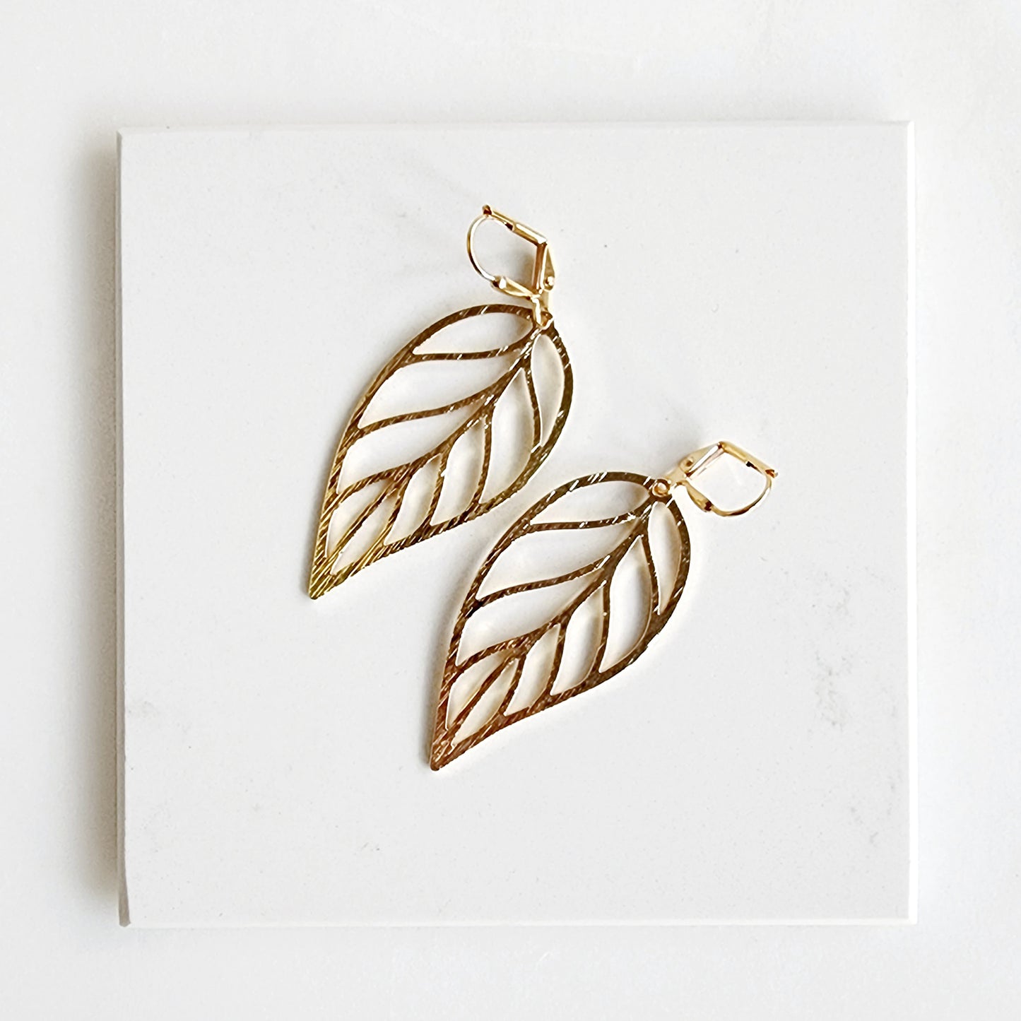 Leaf Statement Earrings in Brushed Brass Gold