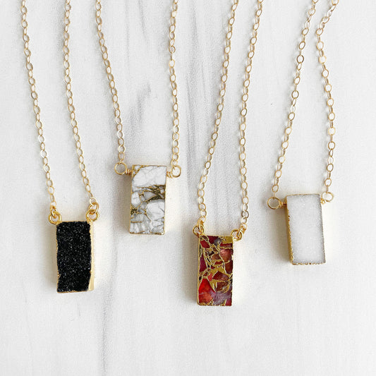 Rectangle Gemstone Slice Necklace in Gold