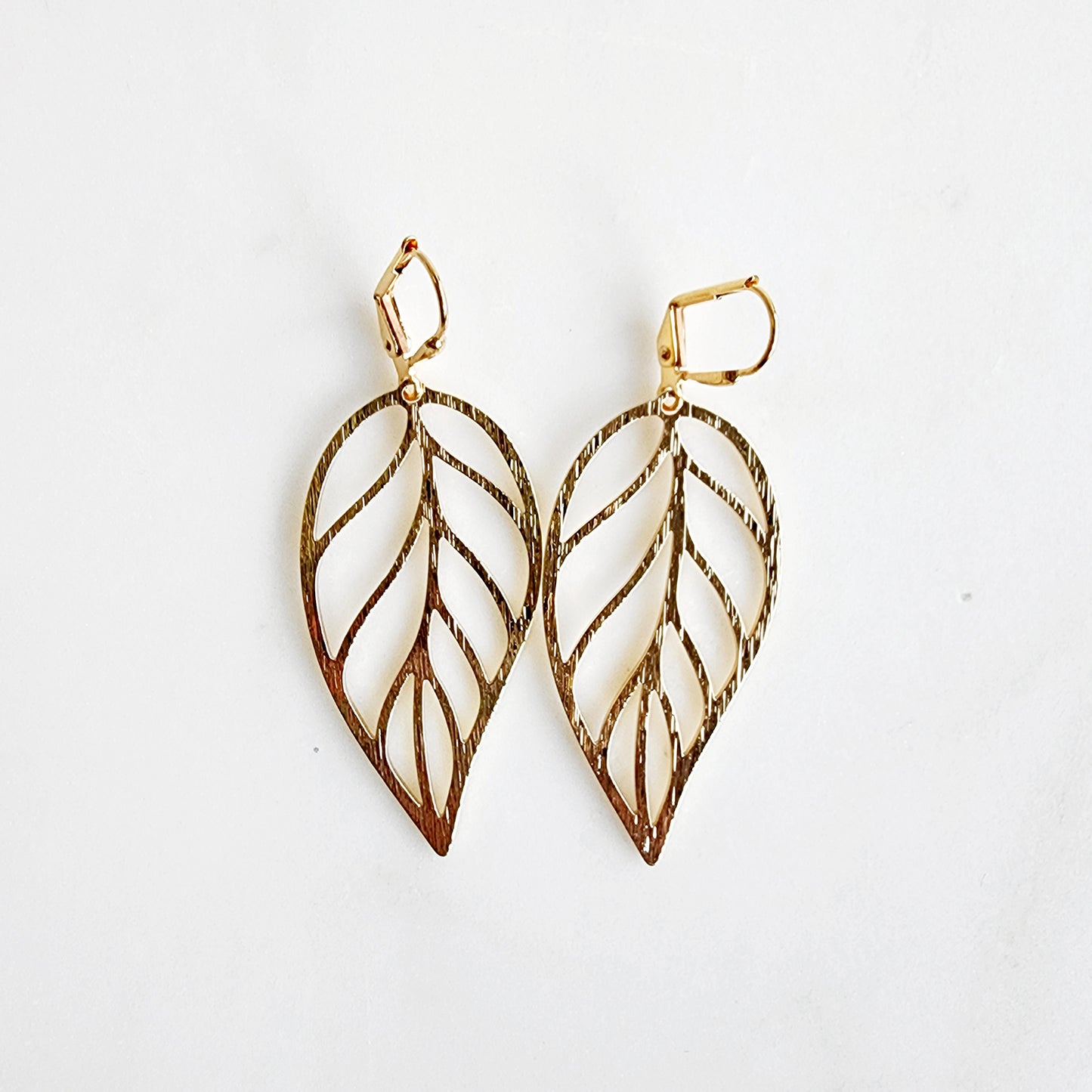 Leaf Statement Earrings in Brushed Brass Gold